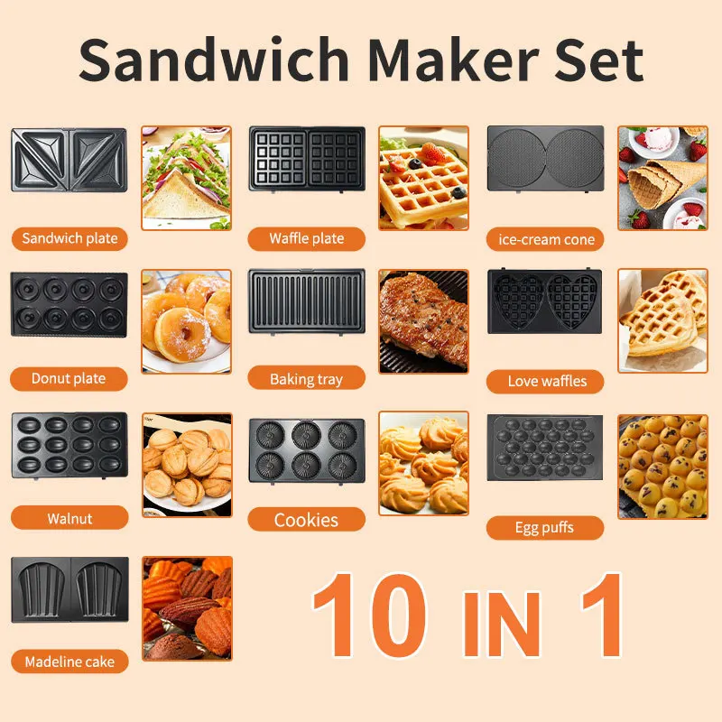 Sandwich Press Grill - Elettrodomestico 220/110V 10 in 1, Piastra